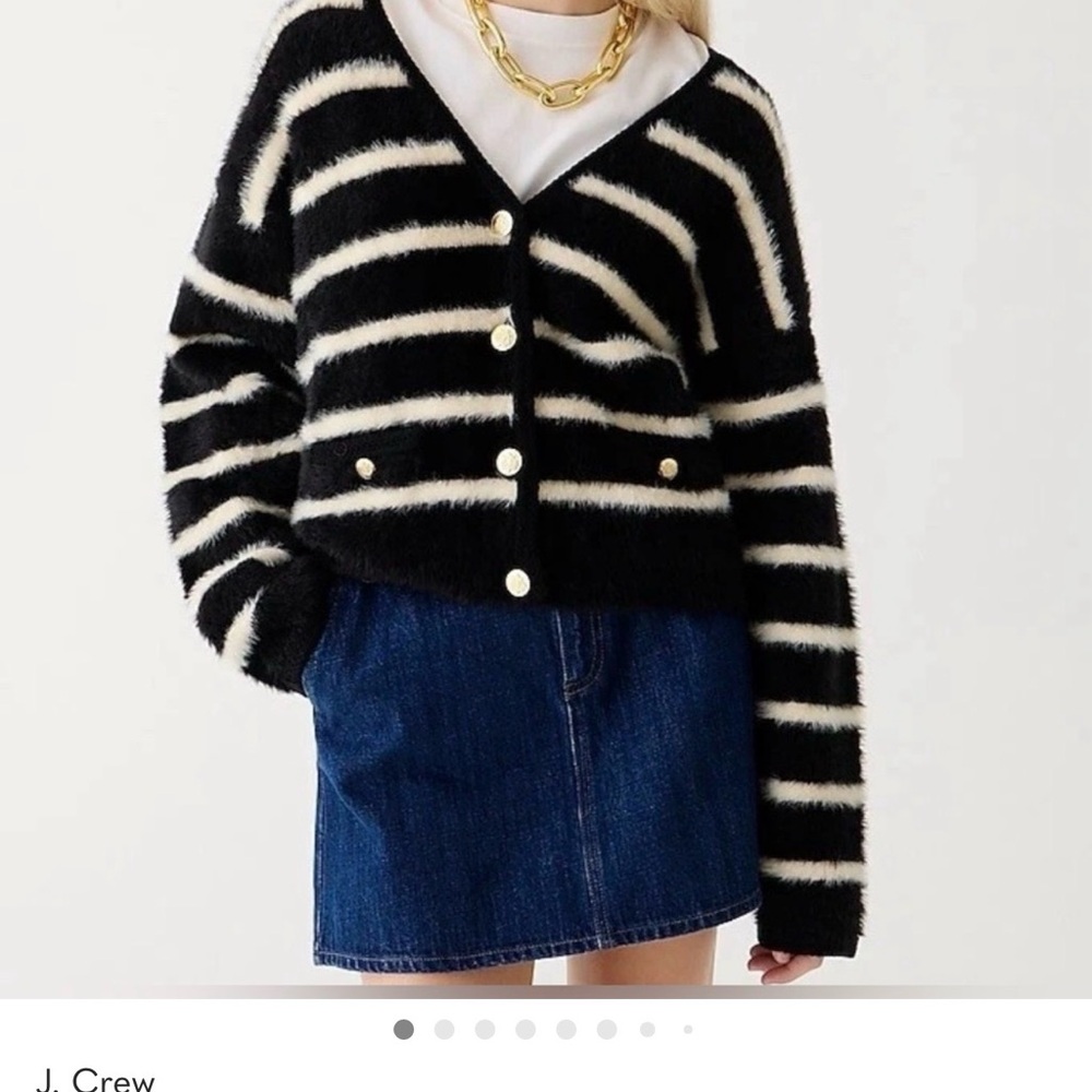 J. Crew Sweater Lady Jacket Black and Cream Striped Cardigan size small